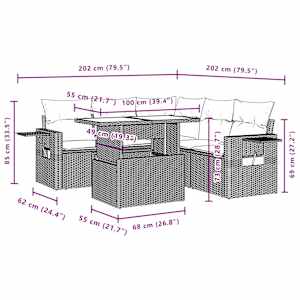 Vrtna sedežna garnitura 6-delna z blazinami črna poli ratan - slika 11