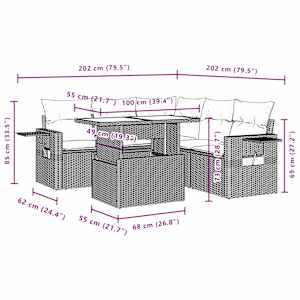 Vrtna sedežna garnitura 6-delna z blazinami črna poli ratan - slika 11