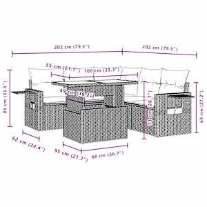 Vrtna sedežna garnitura 6-delna z blazinami bež poli ratan - slika 10
