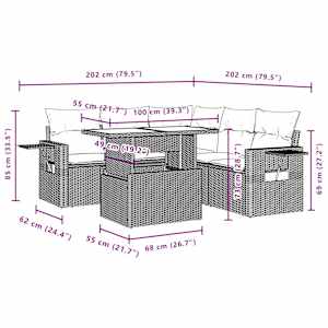 Vrtna sedežna garnitura 6-delna z blazinami bež poli ratan - slika 11