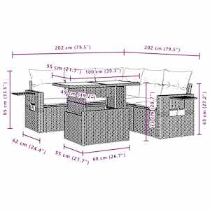 Vrtna sedežna garnitura 6-delna z blazinami siv poli ratan - slika 11