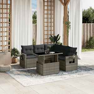 Vrtna sedežna garnitura 6-delna z blazinami siv poli ratan