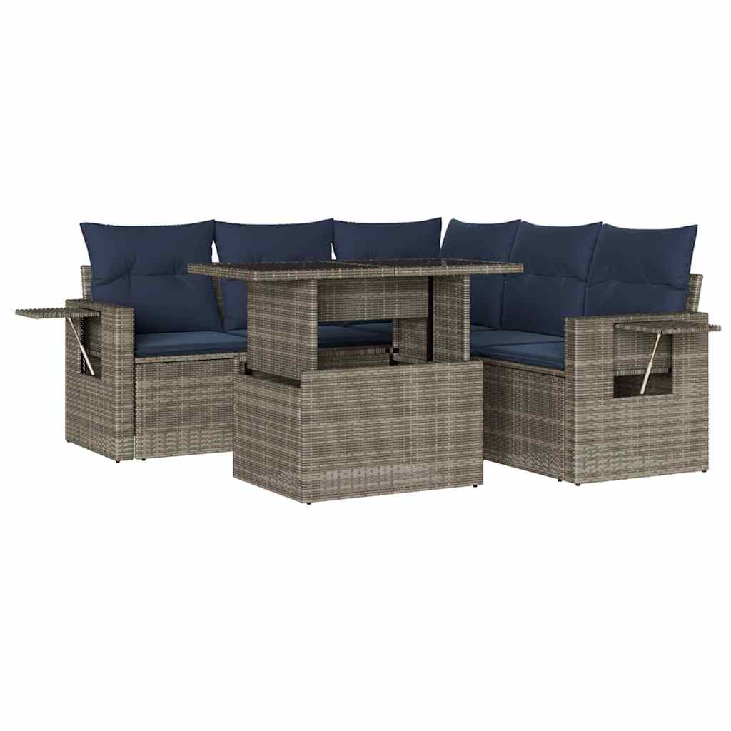 Thumbnail - vidaXL 6-teiliges Gartensofa-Set mit Kissen, grau, Polyrattan