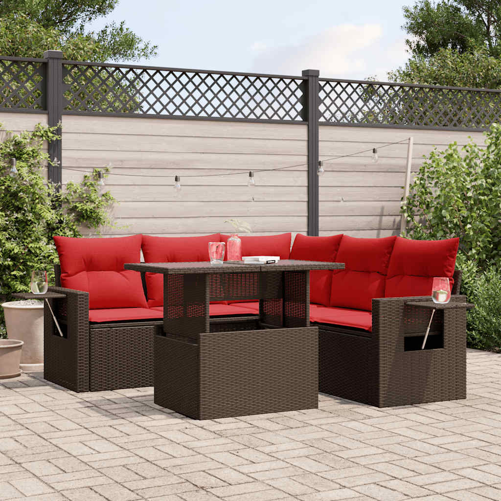vidaXL 6-teiliges Gartensofa-Set mit Kissen, braun, Polyrattan