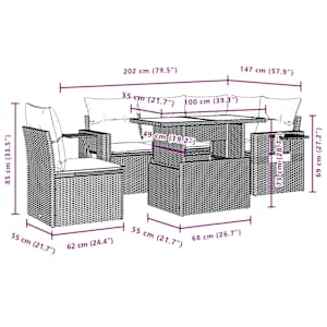 Vrtna sedežna garnitura 6-delna z blazinami bež poli ratan - slika 11