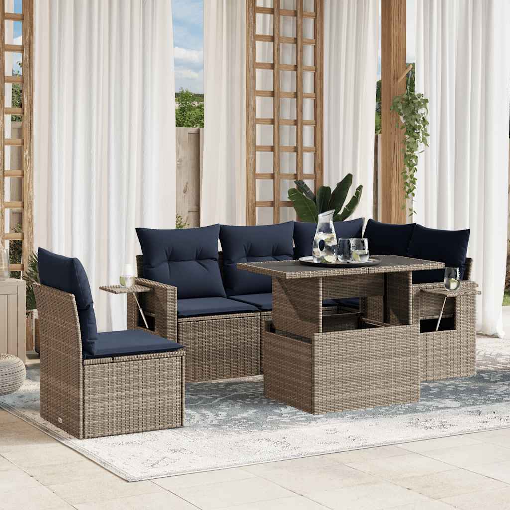 vidaXL 6-teiliges Gartensofa-Set mit Kissen, grau, Polyrattan