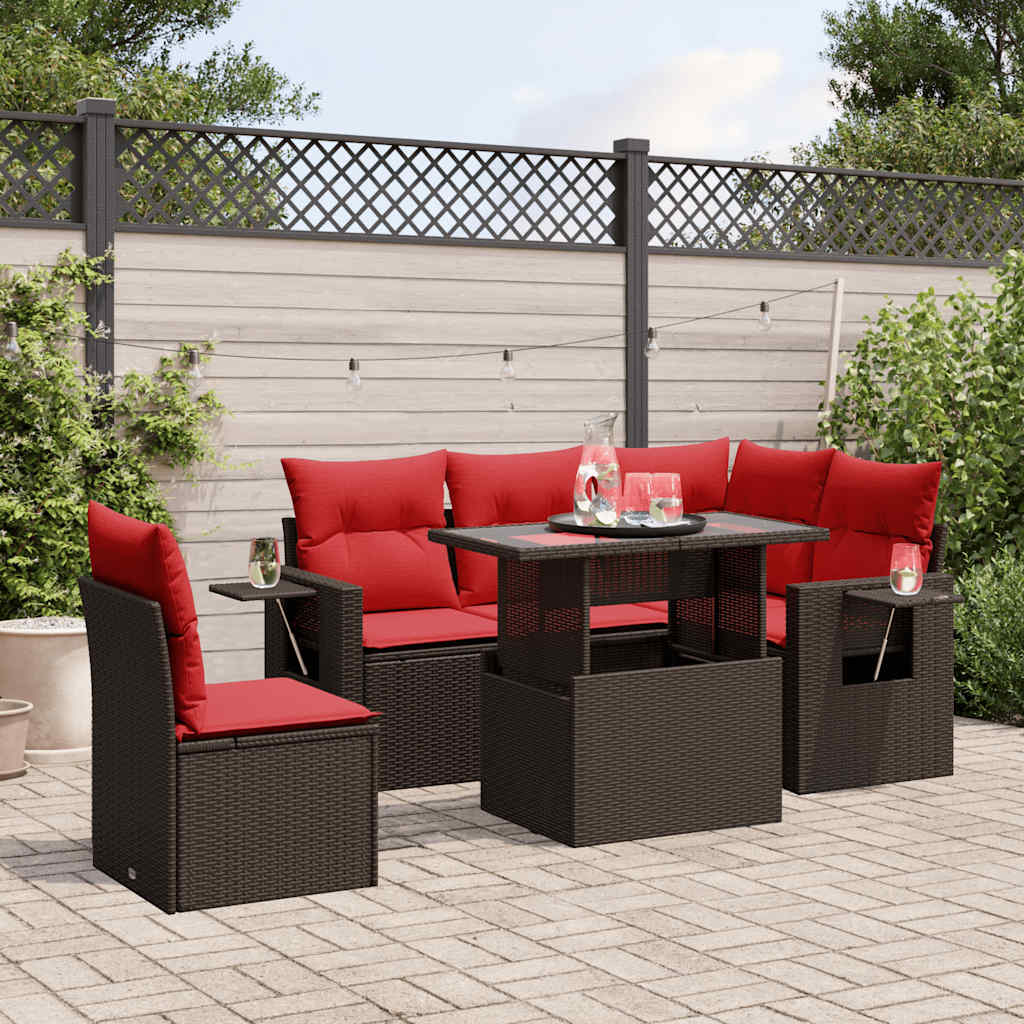 6 Piece Patio Sofa Set with Cushions Brown Poly Rattan