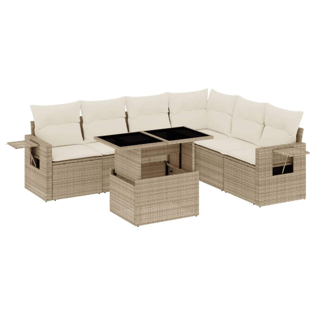 Thumbnail - vidaXL 7-tlg. Garten-Sofagarnitur mit Kissen Beige Poly Rattan
