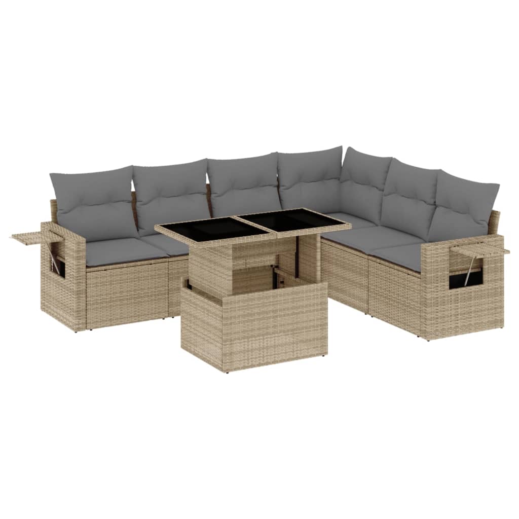 Thumbnail - vidaXL 7-tlg. Garten-Sofagarnitur mit Kissen Beige Poly Rattan