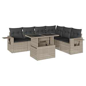 Vrtna sedežna garnitura 7-delna z blazinami siv poli ratan - slika 2