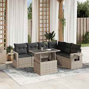 Vrtna sedežna garnitura 7-delna z blazinami siv poli ratan