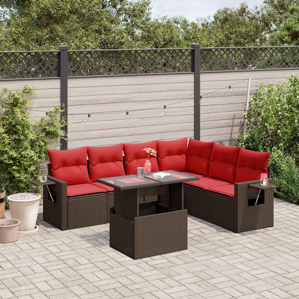 vidaXL 7-teiliges Gartensofa-Set mit Kissen, braun, Polyrattan