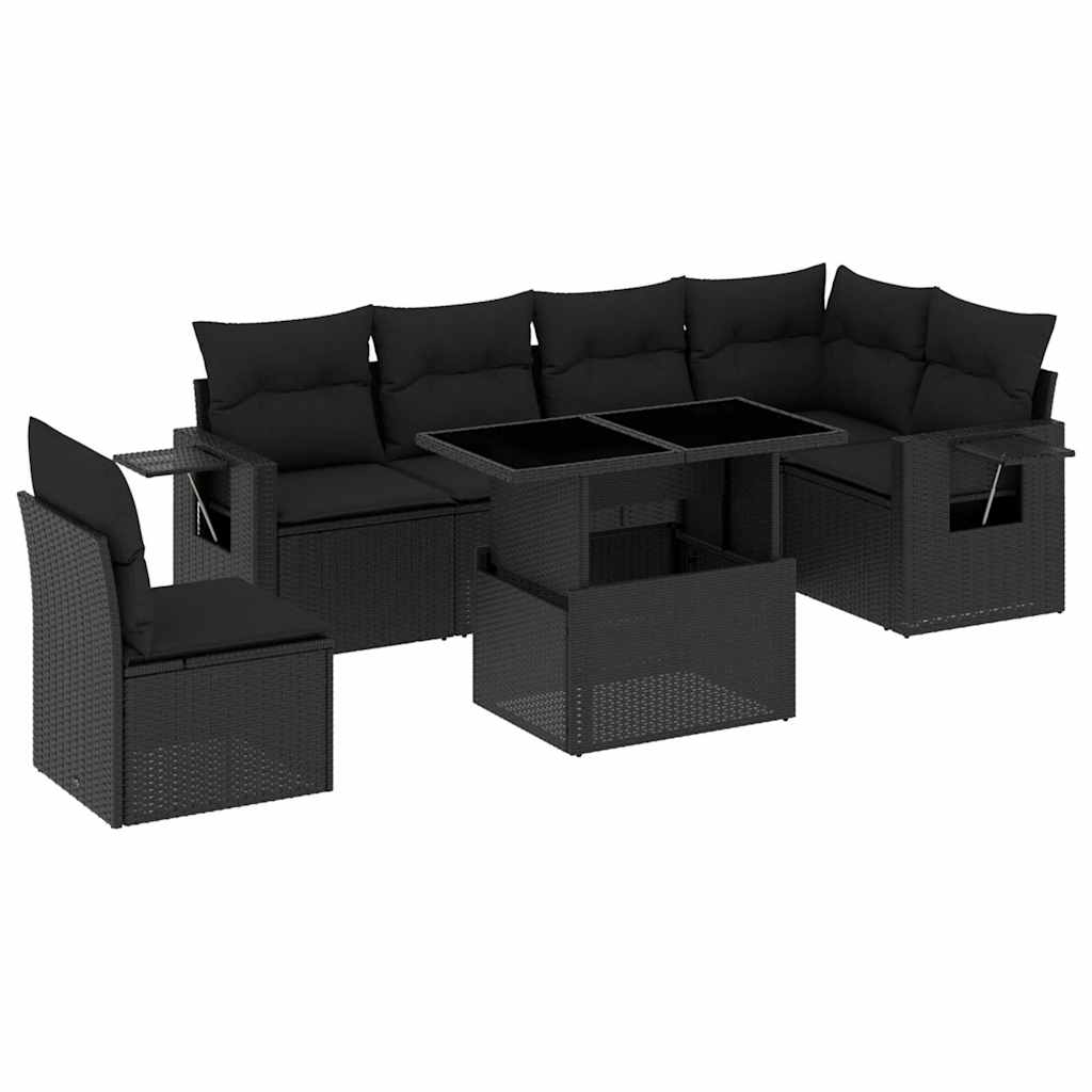 Thumbnail - vidaXL 7-tlg. Garten-Sofagarnitur mit Kissen Schwarz Poly Rattan