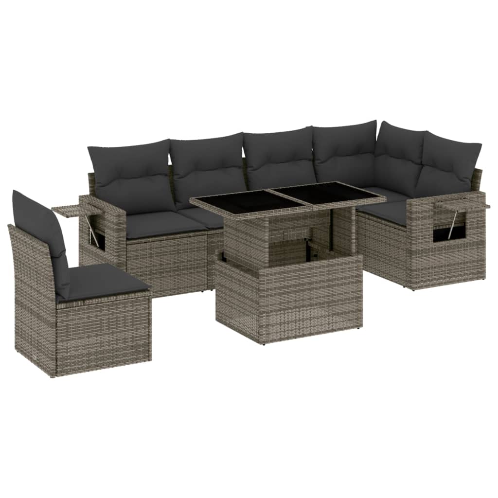 Thumbnail - vidaXL 7-tlg. Garten-Sofagarnitur mit Kissen Grau Poly Rattan