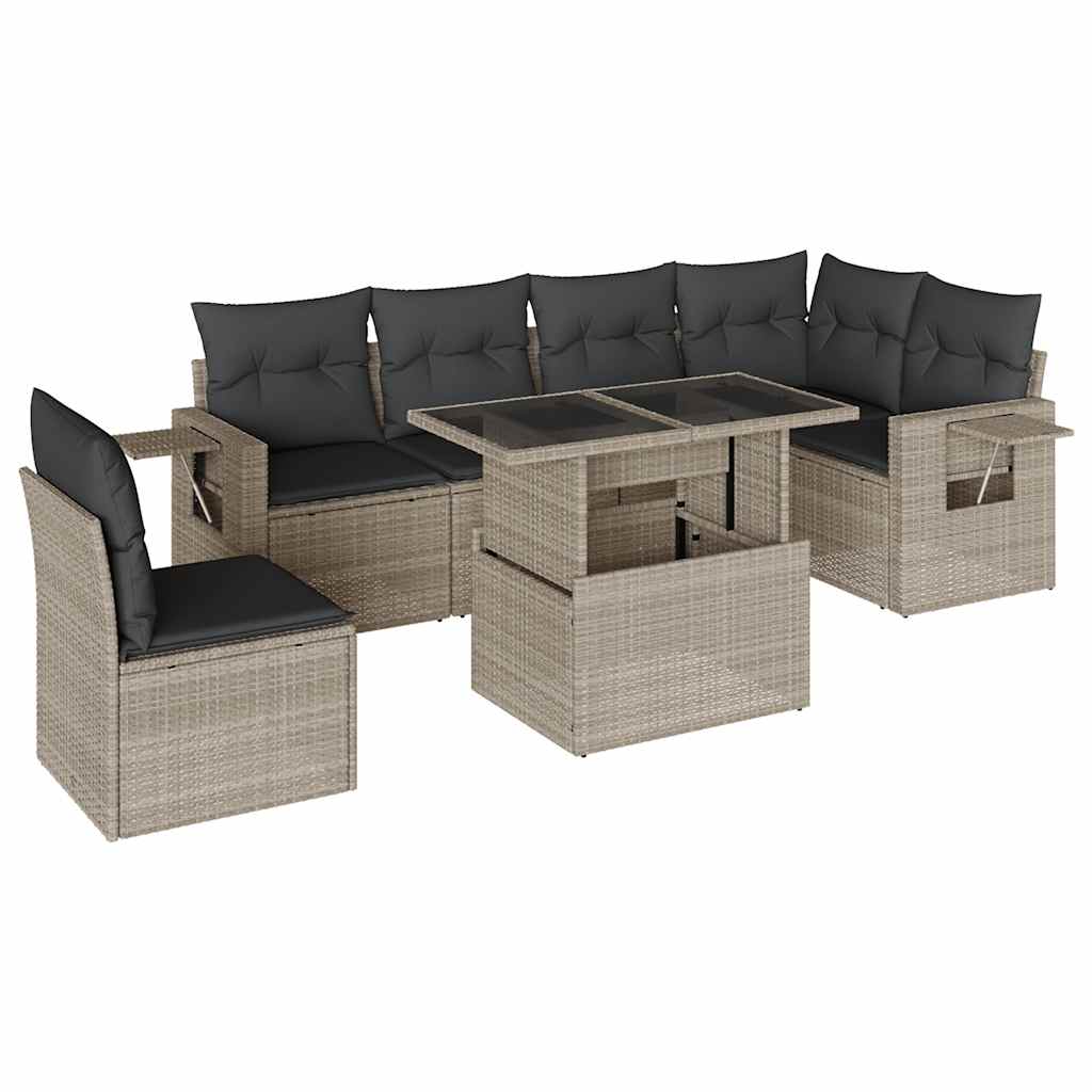 Thumbnail - vidaXL 7-tlg. Garten-Sofagarnitur mit Kissen Hellgrau Poly Rattan