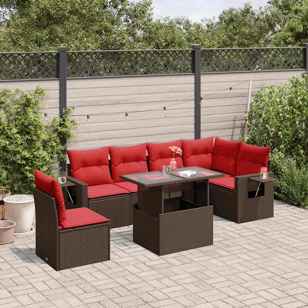 vidaXL 7-teiliges Gartensofa-Set mit Kissen, braun, Polyrattan vidaXL 7-teiliges Gartensofa-Set mit Kissen, braun, Polyrattan