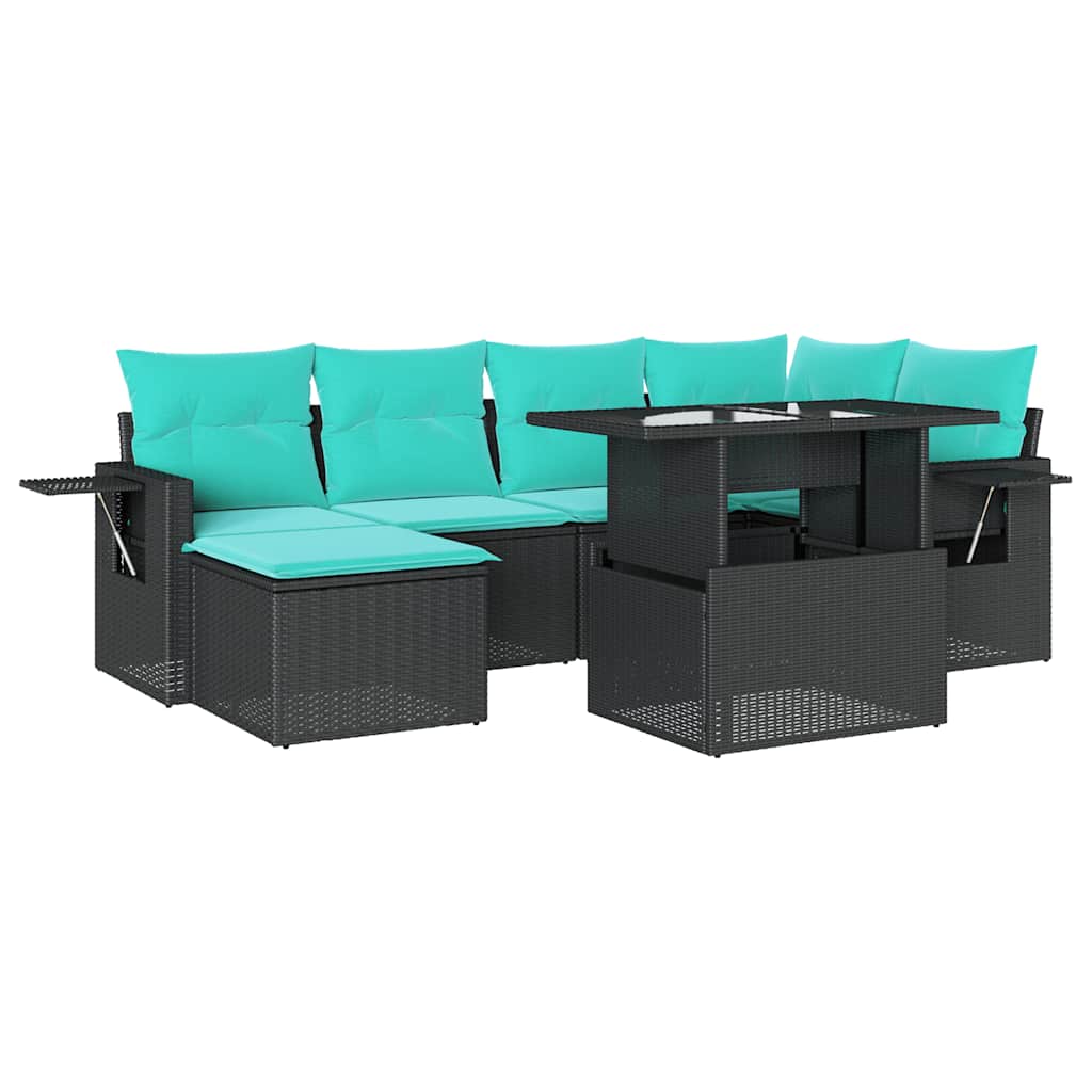 Thumbnail - vidaXL 7-teiliges Gartensofa-Set mit Kissen, schwarzes Polyrattan