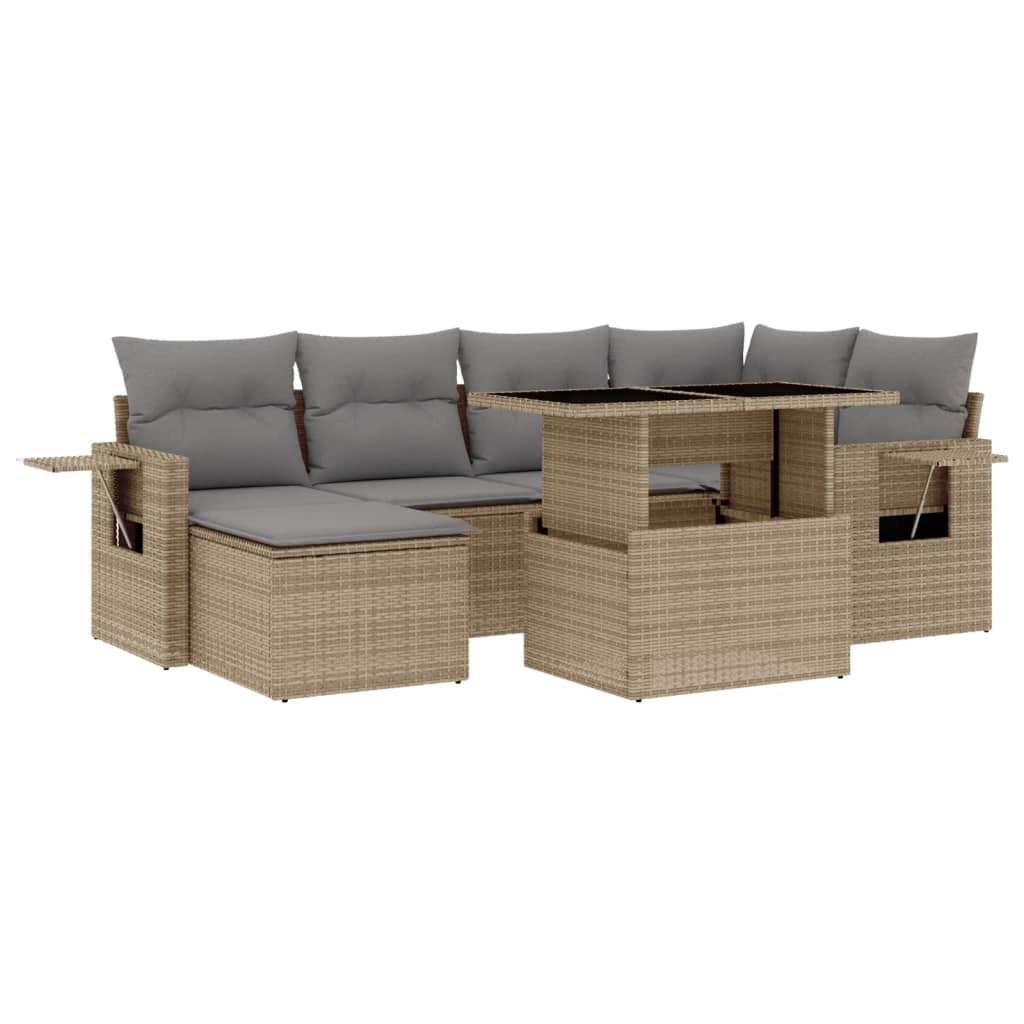 Thumbnail - vidaXL 7-tlg. Garten-Sofagarnitur mit Kissen Beige Poly Rattan