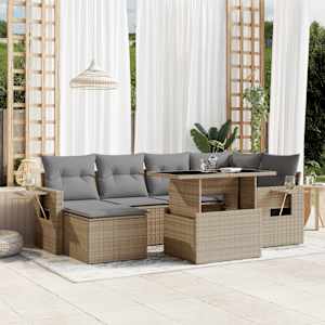 Vrtna sedežna garnitura 7-delna z blazinami bež poli ratan