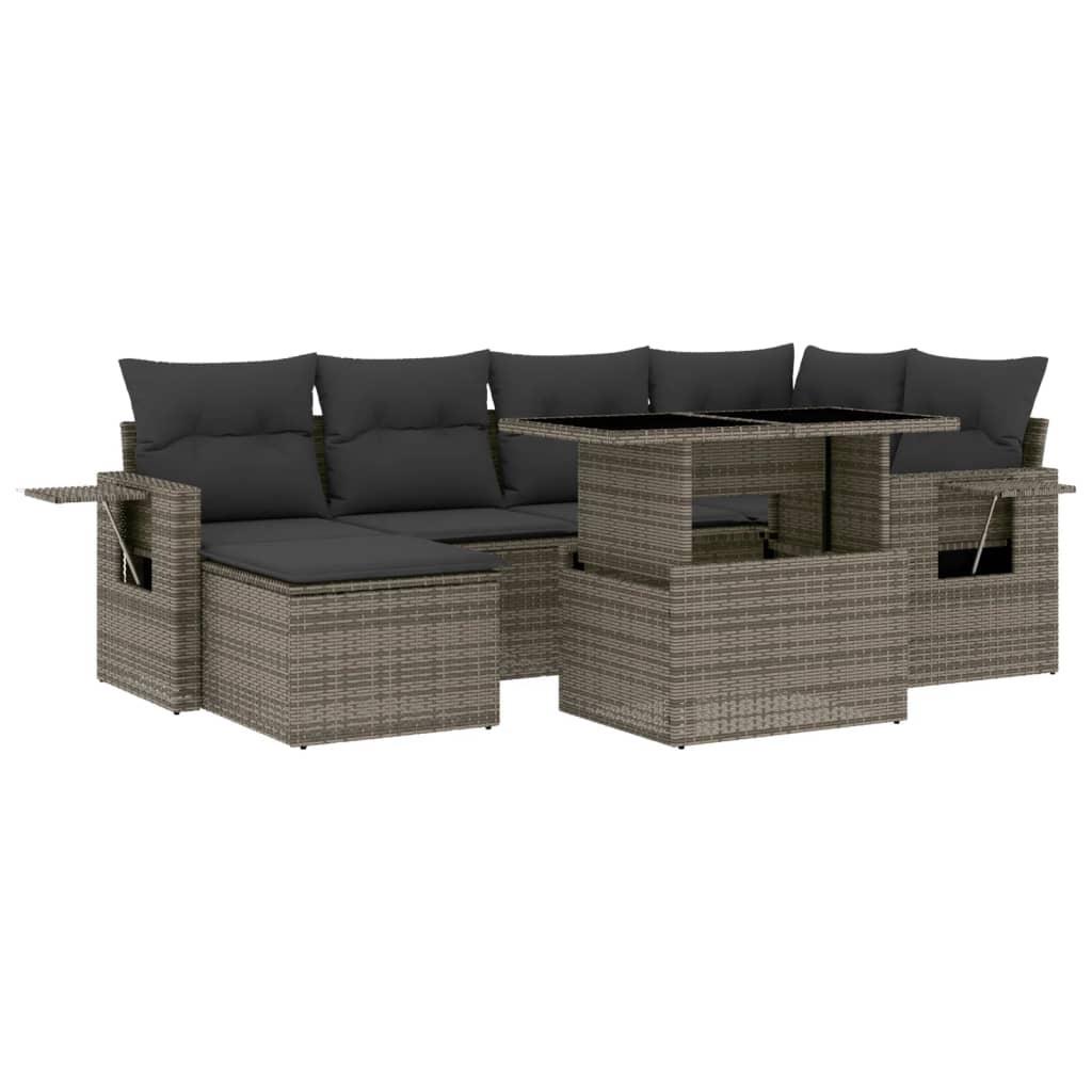 Thumbnail - vidaXL 7-tlg. Garten-Sofagarnitur mit Kissen Grau Poly Rattan