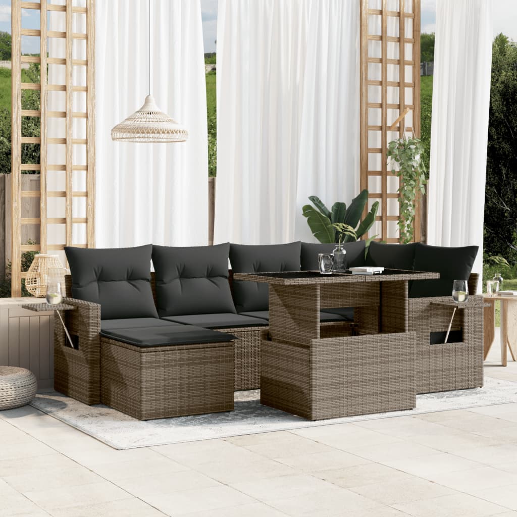 vidaXL 7-tlg. Garten-Sofagarnitur mit Kissen Grau Poly Rattan