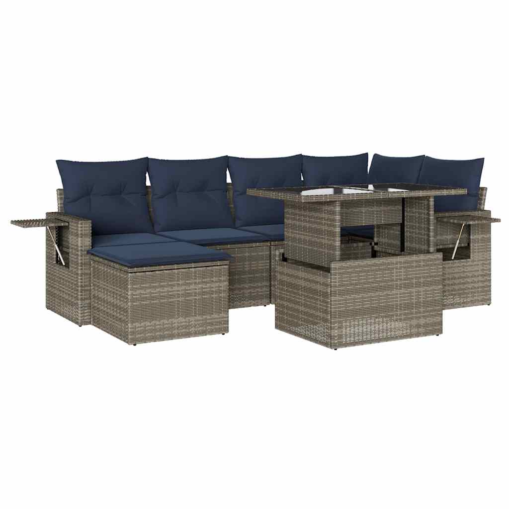 Thumbnail - vidaXL 7-teiliges Gartensofa-Set mit Kissen, grau, Polyrattan