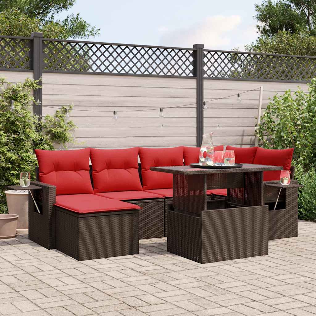 vidaXL 7-teiliges Gartensofa-Set mit Kissen, braun, Polyrattan