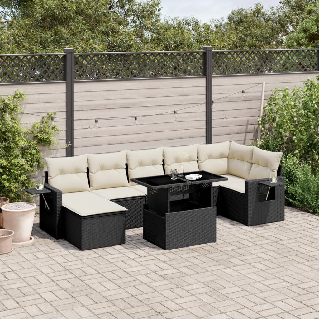 vidaXL 8-tlg. Garten-Sofagarnitur mit Kissen Schwarz Poly Rattan