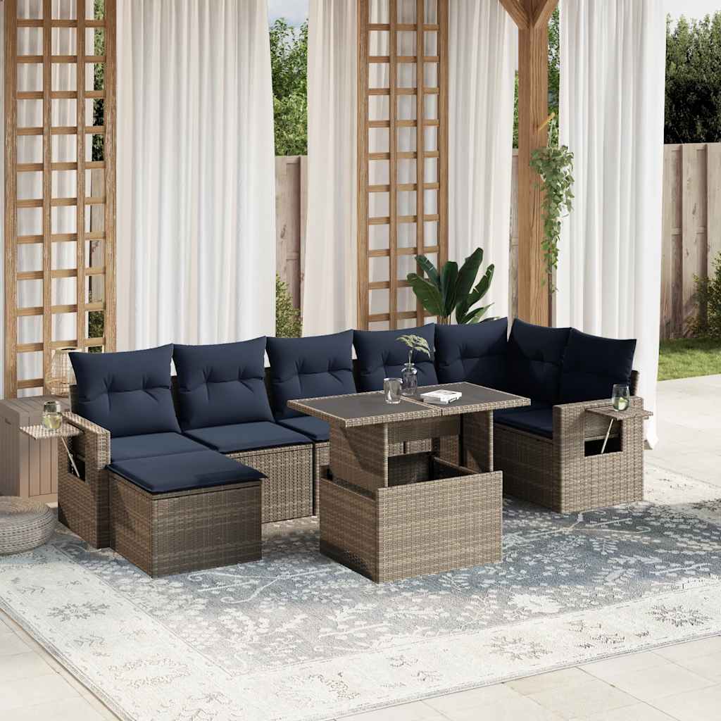 vidaXL 8-teiliges Gartensofa-Set mit Kissen, grau, Polyrattan