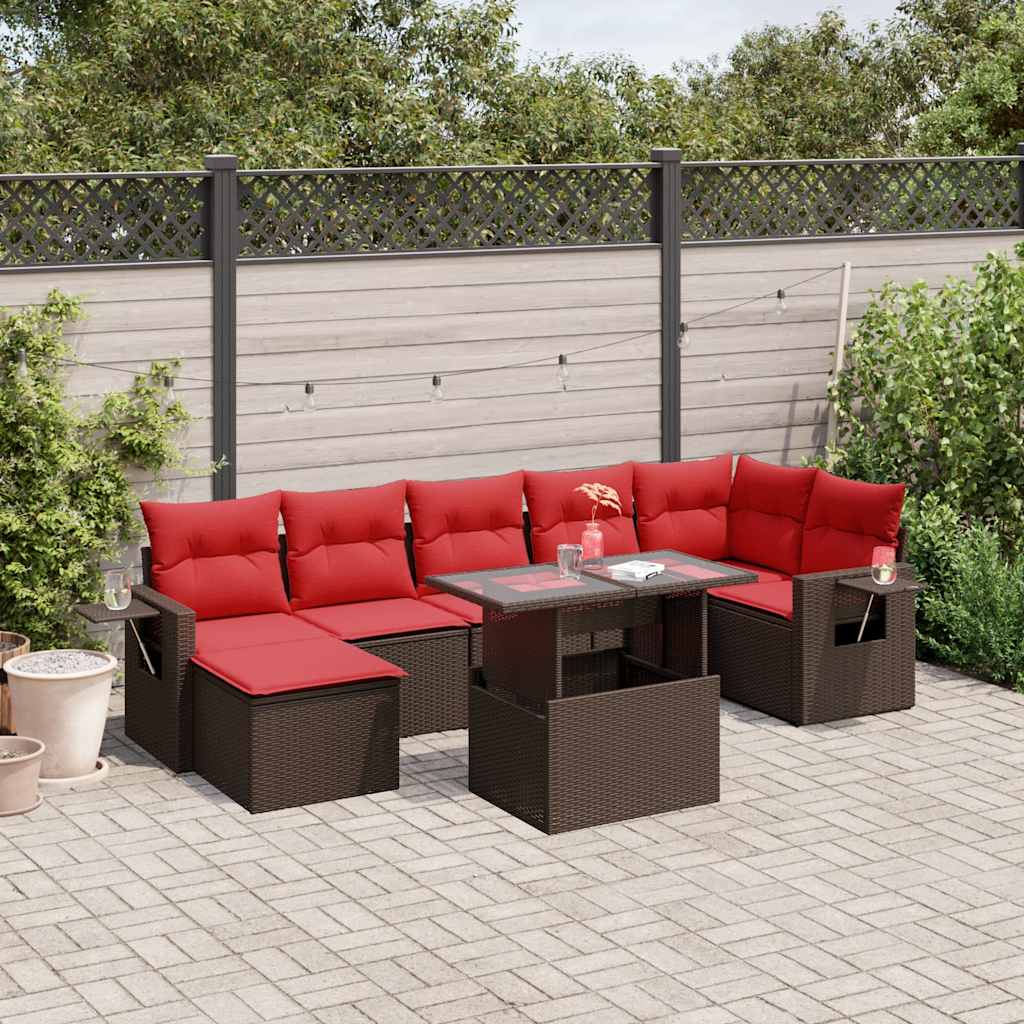 vidaXL 8-teiliges Gartensofa-Set mit Kissen, braun, Polyrattan