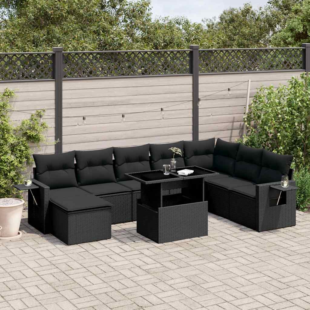 vidaXL 8 pcs conjunto sofás de jardim com almofadões vime PE preto