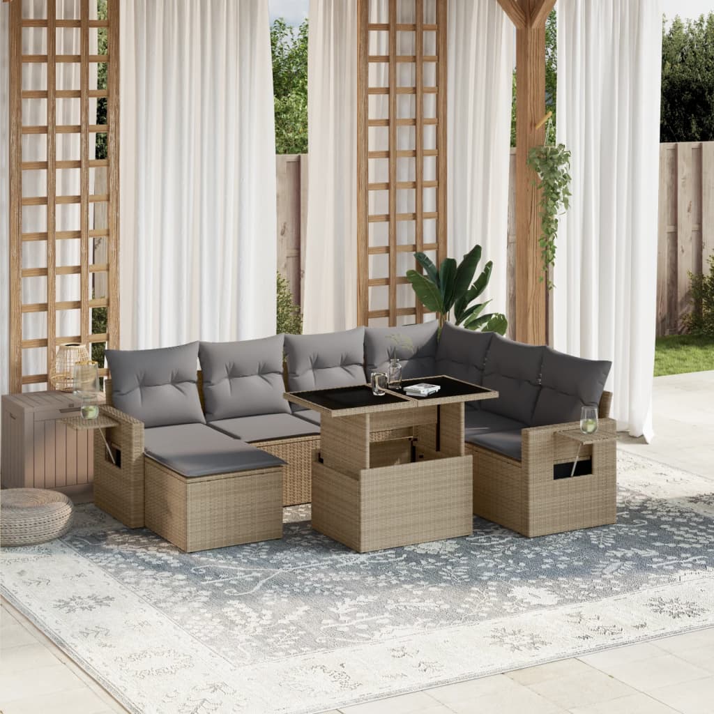 vidaXL 8-tlg. Garten-Sofagarnitur mit Kissen Beige Poly Rattan