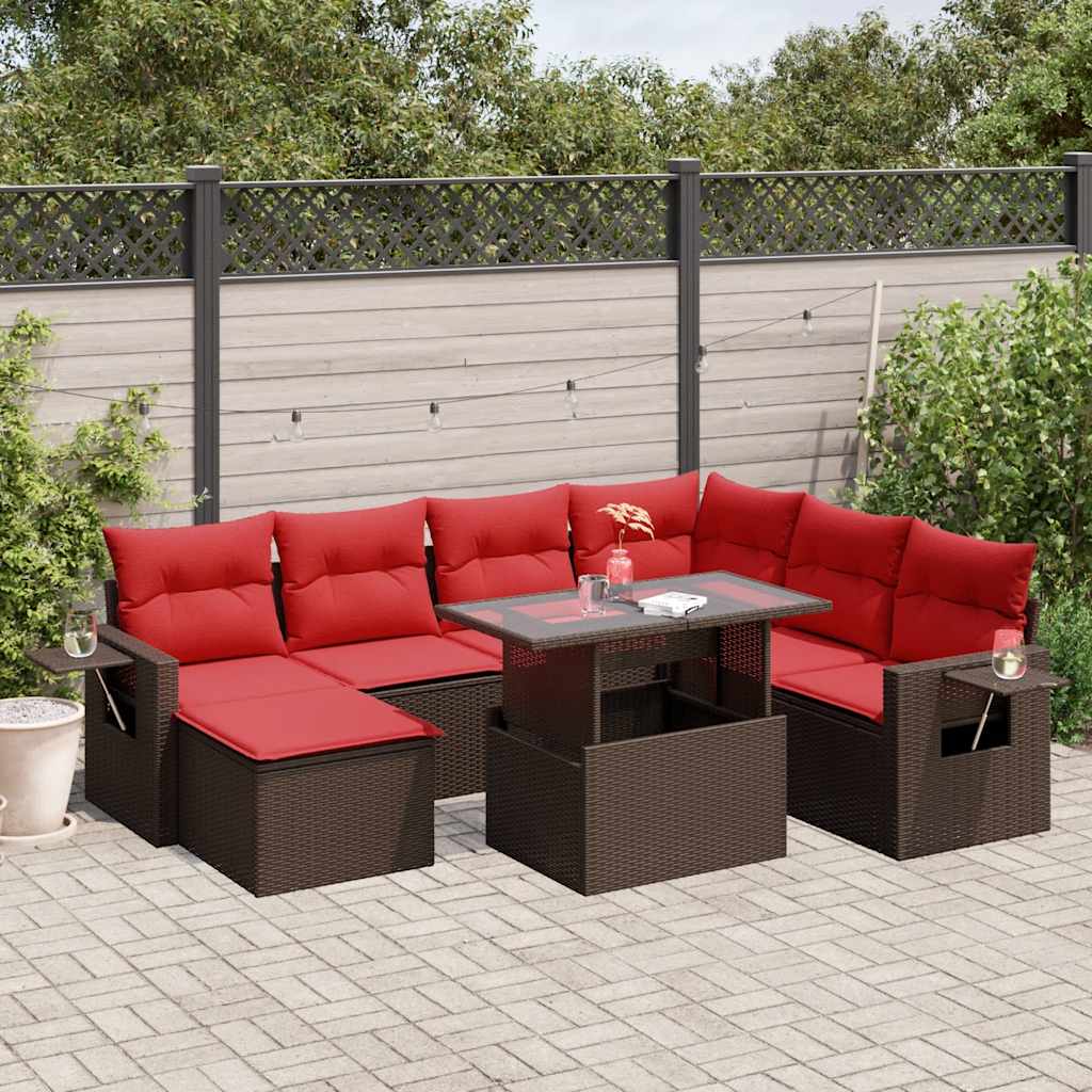 vidaXL 8-teiliges Gartensofa-Set mit Kissen, braun, Polyrattan