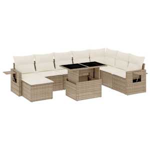 9dílná zahradní sedací souprava s poduškami béžová polyratan - obrázek 2