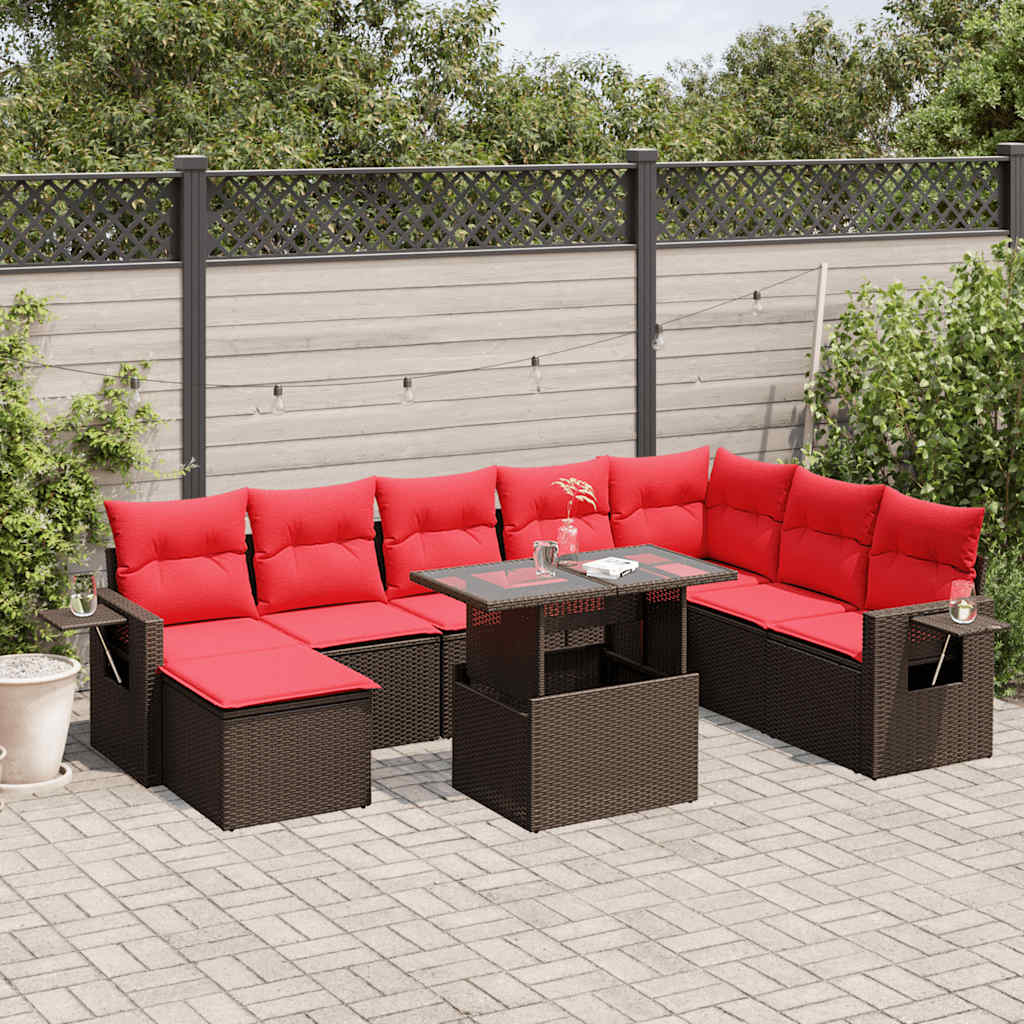 vidaXL 9-teiliges Gartensofa-Set mit Kissen, braun, Polyrattan