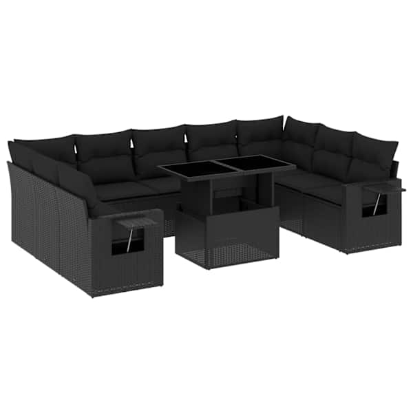 vidaXL 10-osaline aiadiivani komplekt patjadega, must, pol&uuml;rotang