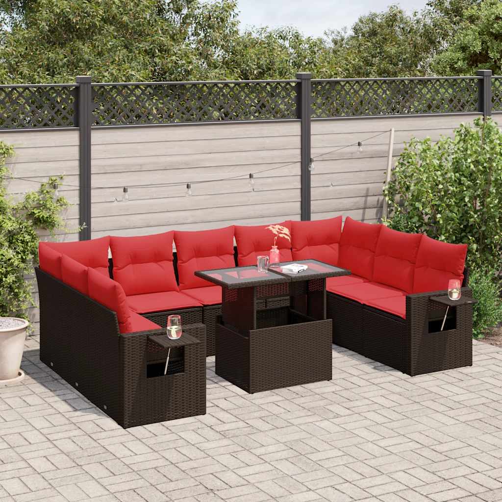 vidaXL 10-teiliges Gartensofa-Set mit Kissen, braun, Polyrattan