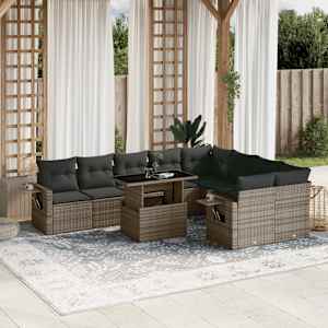 Vrtna sedežna garnitura 10-delna z blazinami siv poli ratan