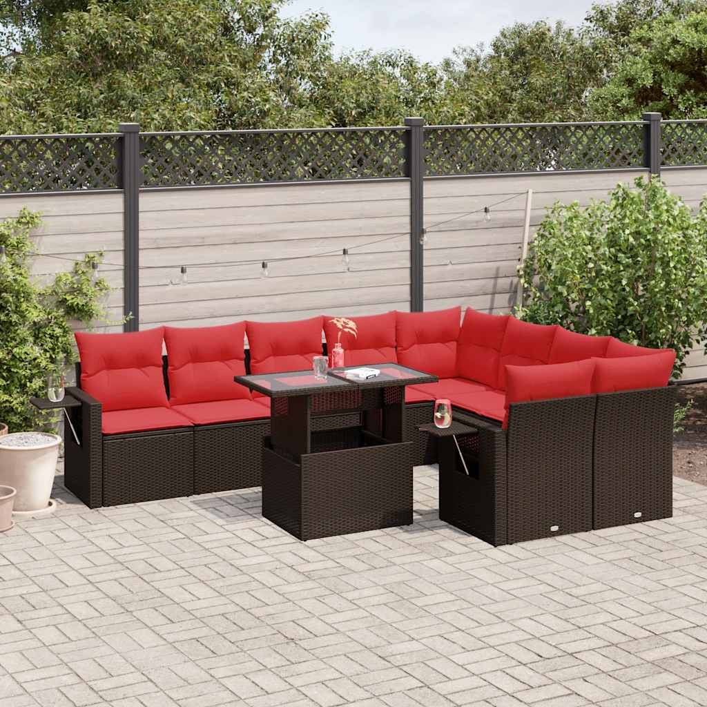 vidaXL 10-teiliges Gartensofa-Set mit Kissen, braun, Polyrattan