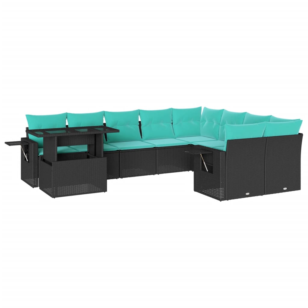 Thumbnail - vidaXL 10-teiliges Gartensofa-Set mit Kissen, schwarzes Polyrattan
