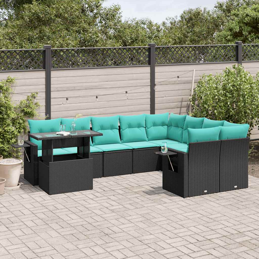 Thumbnail - vidaXL 10-teiliges Gartensofa-Set mit Kissen, schwarzes Polyrattan