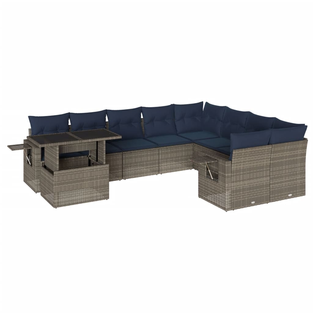 Thumbnail - vidaXL 10-teiliges Gartensofa-Set mit Kissen, grau, Polyrattan