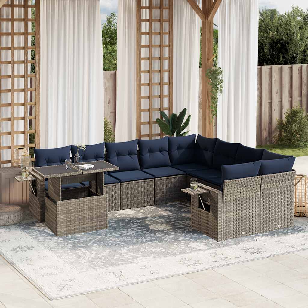 Thumbnail - vidaXL 10-teiliges Gartensofa-Set mit Kissen, grau, Polyrattan