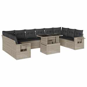 vidaXL 11-osaline aiadiivani komplekt patjadega, helehall, pol&uuml;rotang