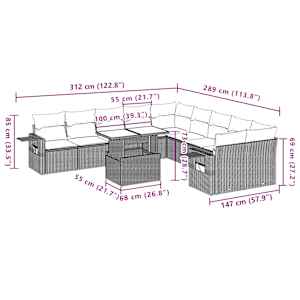 Vrtna sedežna garnitura 11-delna z blazinami bež poli ratan - slika 11