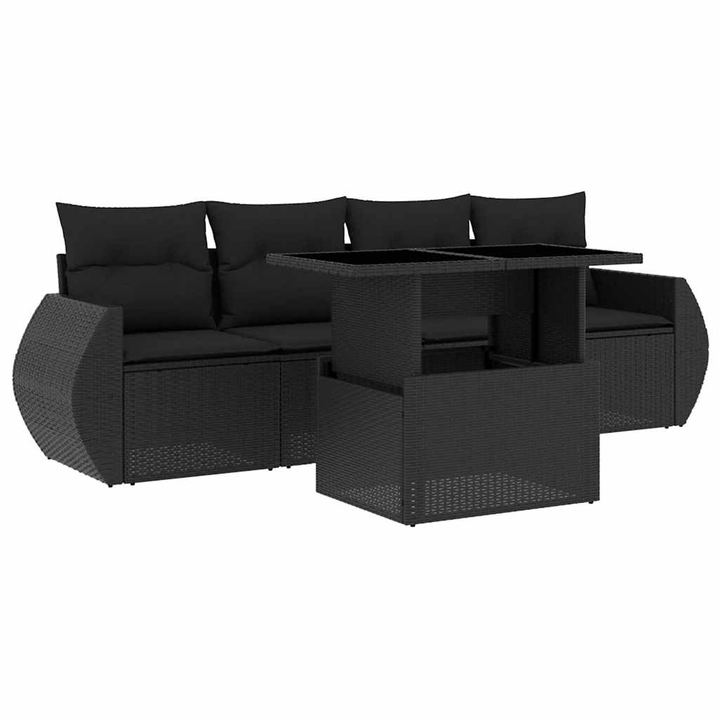 Thumbnail - vidaXL 5-tlg. Garten-Sofagarnitur mit Kissen Schwarz Poly Rattan