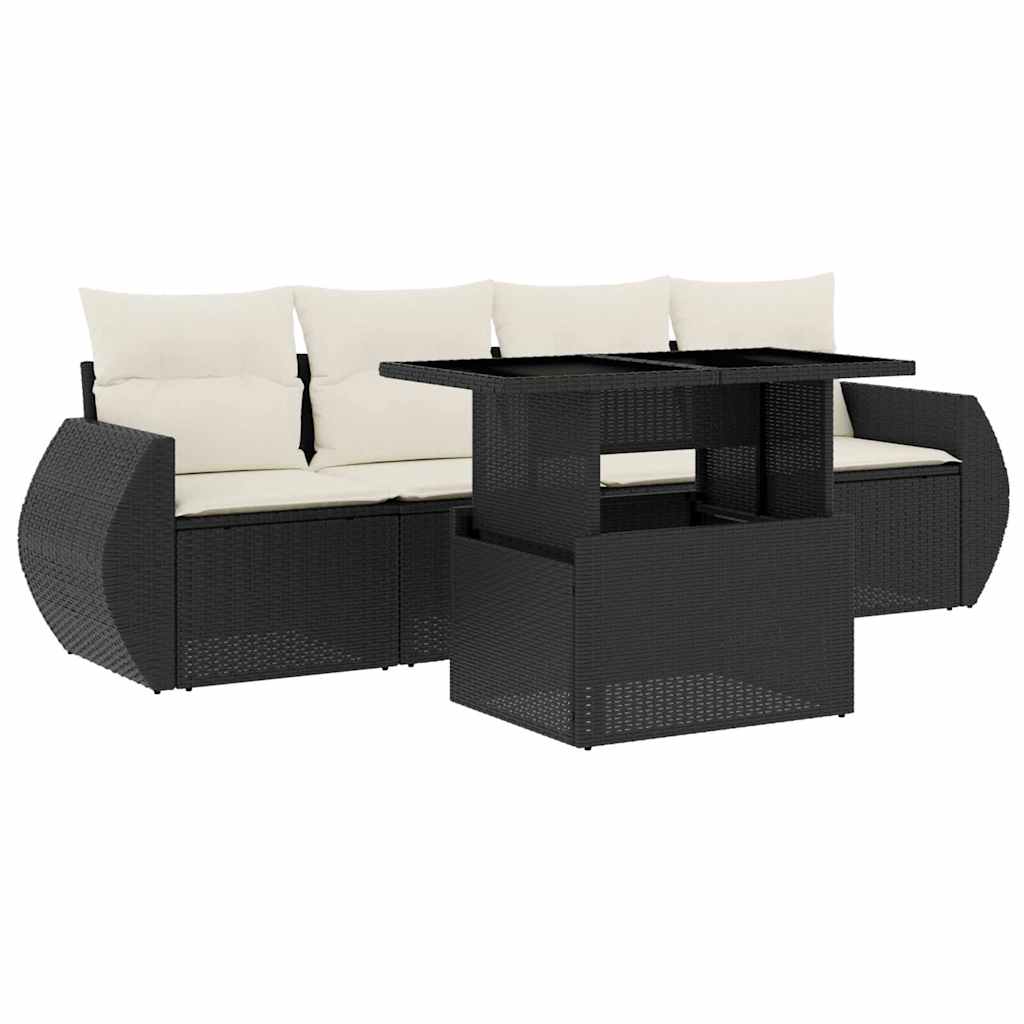 vidaXL Set mobilier de grădină cu perne, 5 piese, negru, poliratan