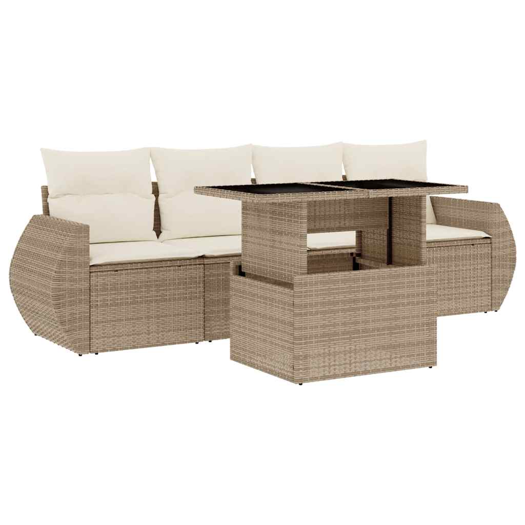 Thumbnail - vidaXL 5-tlg. Garten-Sofagarnitur mit Kissen Beige Poly Rattan