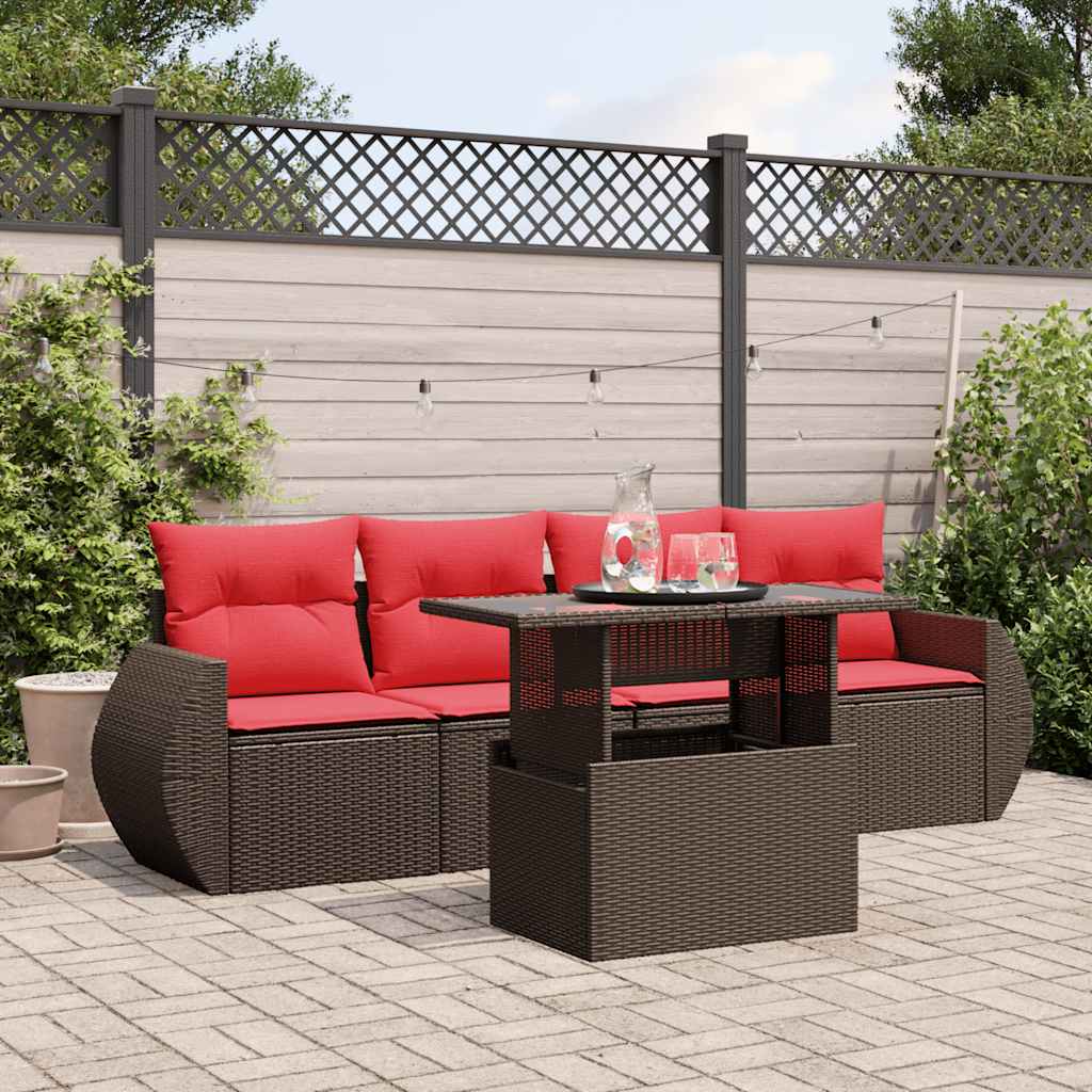 vidaXL 5-teiliges Gartensofa-Set mit Kissen, braun, Polyrattan