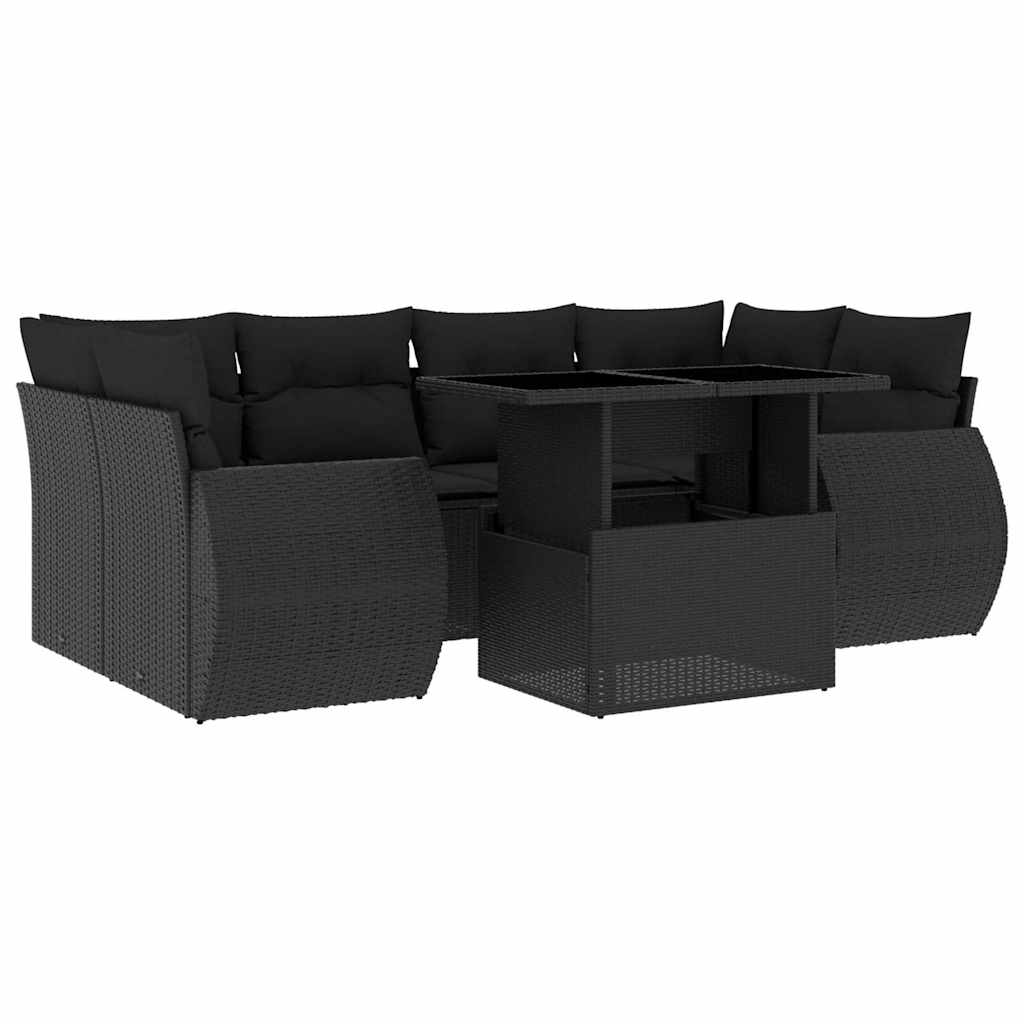 Thumbnail - vidaXL 7-tlg. Garten-Sofagarnitur mit Kissen Schwarz Poly Rattan